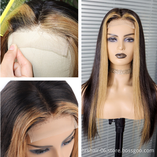Wholesale Highlight Human Hair Wig Lace Front Highlighted Human Hair 4*4 Closure Glueless Wig For Black Women